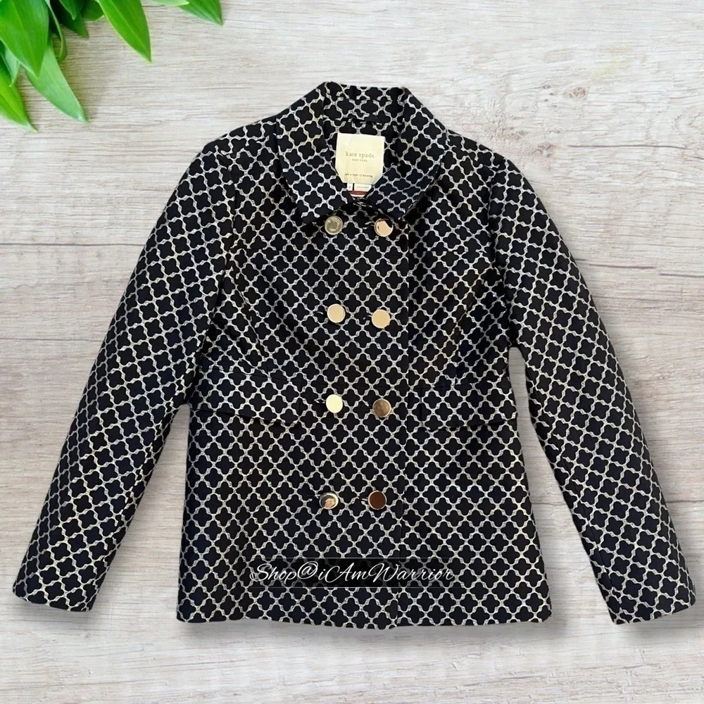 Kate Spade cotton/silk navy metallic design trench jacket *shop@iamwarrior